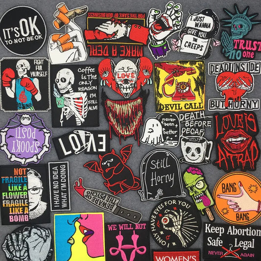 Horror Ghost Embroidery Patch Punk Skull Sewing Fusible Patch DIY Iron on Patches for Clothing Thermoadhesive Patches Sticker