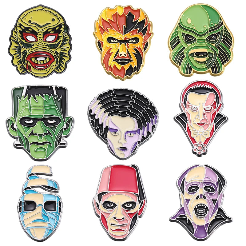 Films Monsters Theme Enamel Pins Fish Face Count Dracula Horror Movies Badges Lapel Brooches Jewelry Accessories