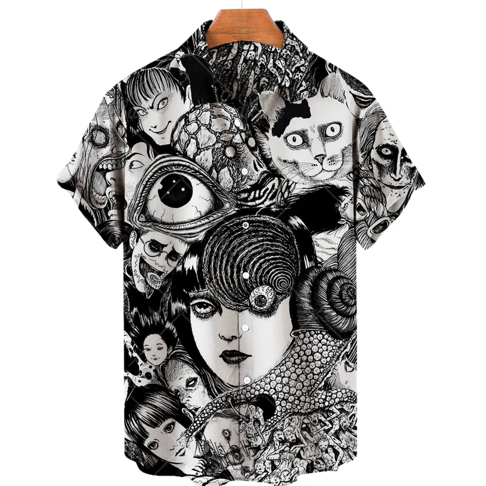 2024 Summer New Men's Shirt 3D Printed Horror Pattern Hawaiian Fashion Designer Men's Horror Shirts Movie Print 3XL Tops