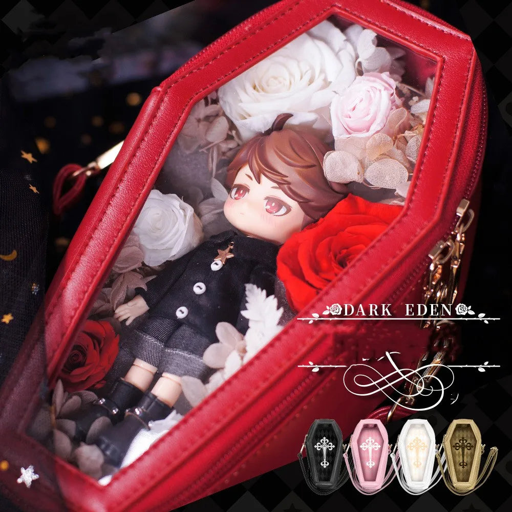 Y2K Halloween Unique Gothic Coffin Shape Shoulder Bag Luxury Novelty Clear PVC Window Handbag Purse Pain Bag