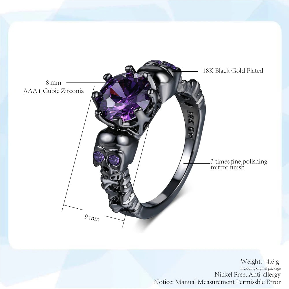 Retro Punk Skull Gothic Ring For Women Men Halloween Goth Black Gold Color Rings Accession Wholesale Fashion Jewelry R523