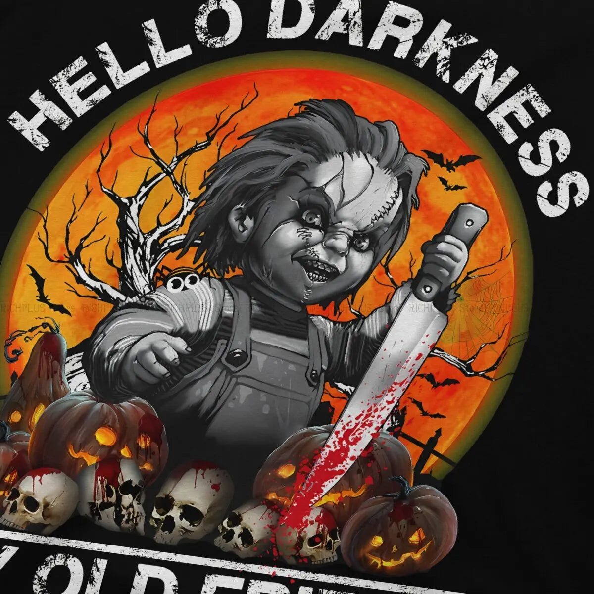 Hello Darkness My Old Friend Halloween TShirt For Male Child's Play Chucky Horror Film Clothing Style Polyester T Shirt Soft