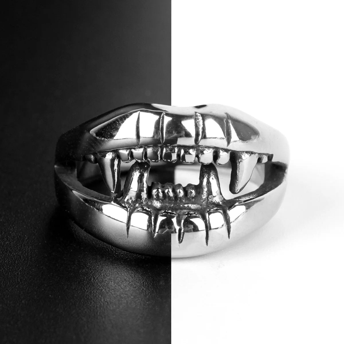 Stainless Steel Men Rings Devil Mouth Teeth Punk Rock Personality for Biker Male Boyfriend Jewelry Creativity Gift Wholesale