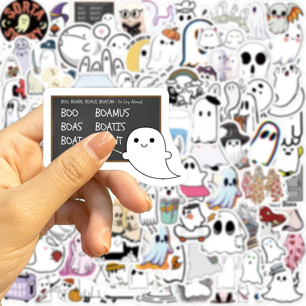 100PCS Cute Ghost Stickers Funny Cartoon Decals