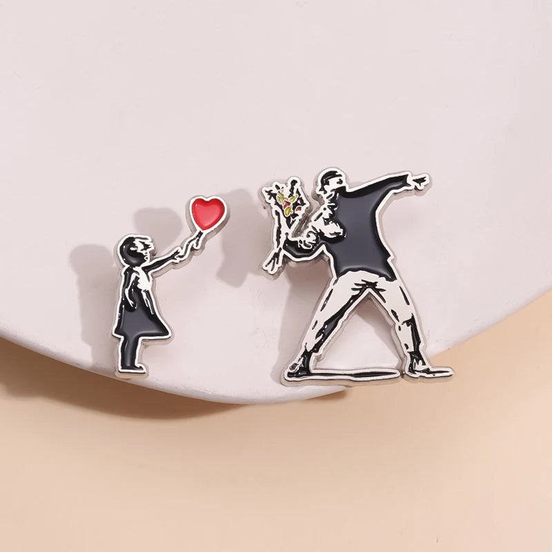 Classic Banksy Art Design Collection Enamel Pin Cool And Humorous Skater Boy Girl Brooches Badge Decoration Lapel Jewelry Gift