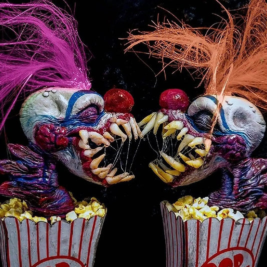 Killer Klowns from Outer Space,Popcorn Klown,Head-Creepy Killer Clown Head Horror Prop Ornaments Collection Crafts Decoration