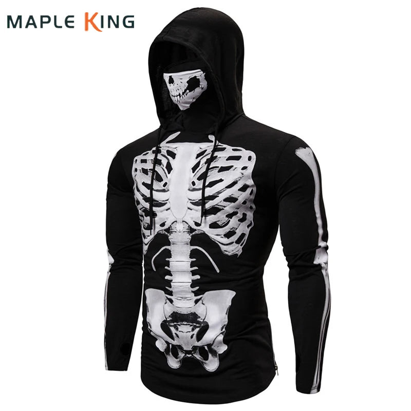 Mens Hoodies Mask Skull Pullover Hip Hop Hooded Sweatshirt Tops 3D Print Skeleton Halloween Cosplay Sudadera Harajuku Streetwear