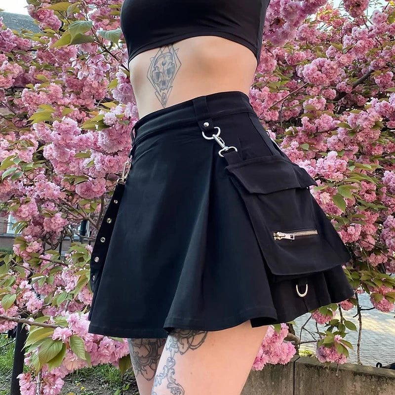 Goth Dark Mall Gothic Aesthetic Velvet Pleated Mini Skirts Women Vintage Harajuku Emo Alt Clothes High Waist Lace Ruffles Skirt