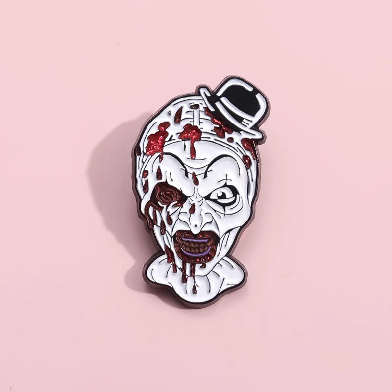 Horror Movie Character Enamel Pins Custom Anime Clown Brooches Lapel Badges Punk Gothic Halloween Jewelry Gift for Kids Friends