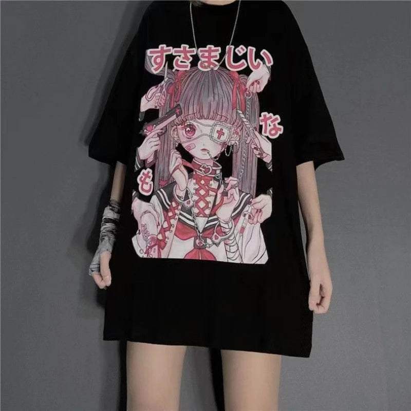 Summer Japanese Style Harajuku Anime Graphic T-shirt for Women T Shirt Tshirt Streetwear Clothes Goth Gothic Tee Clothing 2024