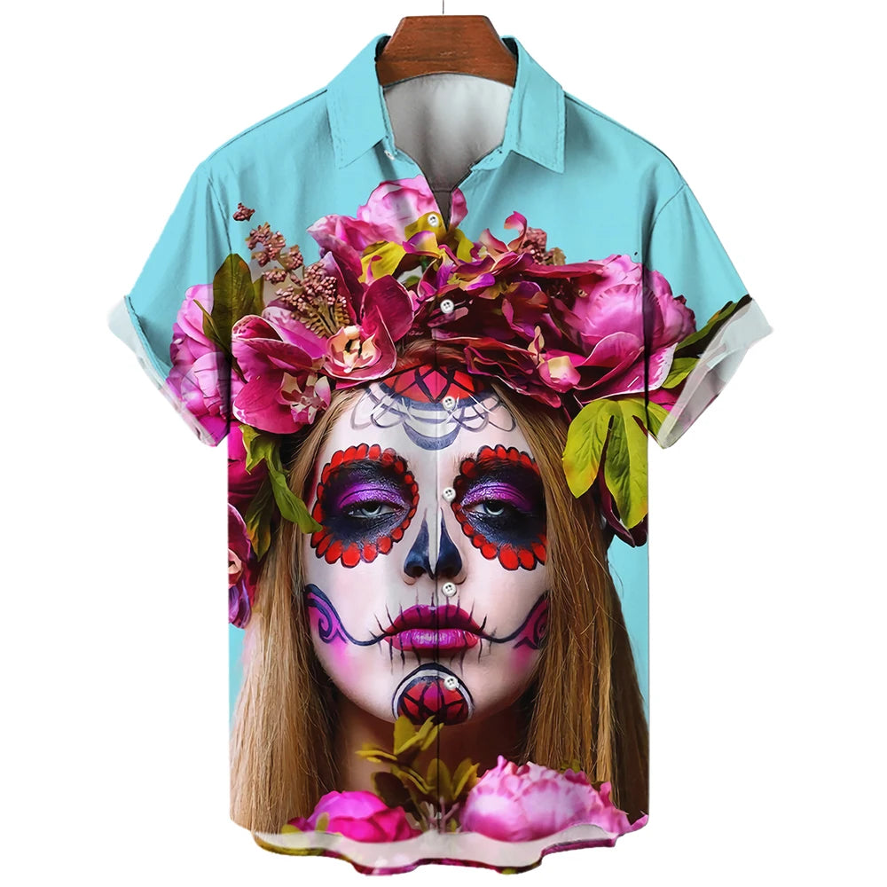 2024 Summer New Men's Shirt 3D Printed Horror Pattern Hawaiian Fashion Designer Men's Horror Shirts Movie Print 3XL Tops