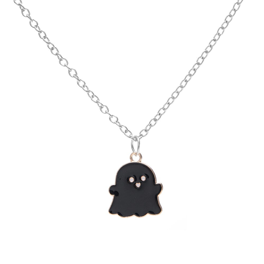 Cute Black And White Ghost Pendant Necklaces For Women Men Best Friend Lovely Ghost Pendant Couple Necklace