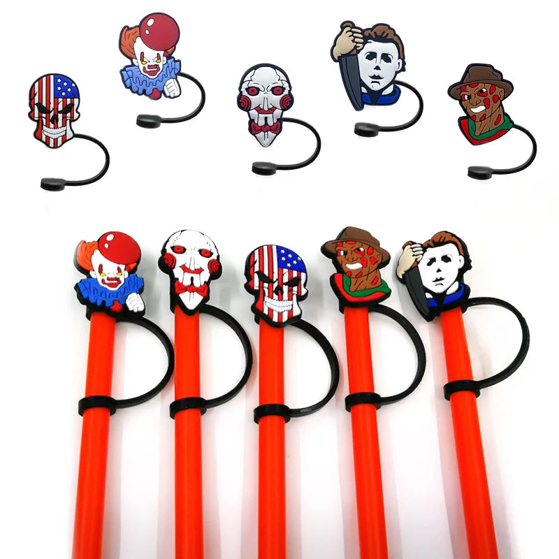 1PCS PVC new straw tips horror movie Silicone Straw toppers Airtight Drinking Dust Cap Splash Proof Drinking Straw cap Halloween