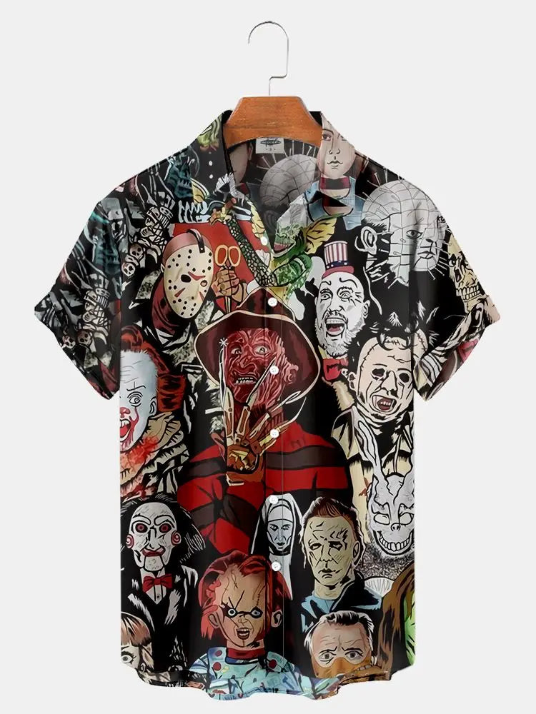 2024 Summer New Men's Shirt 3D Printed Horror Pattern Hawaiian Fashion Designer Men's Horror Shirts Movie Print 3XL Tops