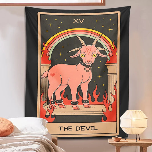 The Devil Tarot Tapestry Wall Hanging Goat divination witchcraft Wall Art Tapestries Home Decor Hippie Mattress Dorm Room Decor