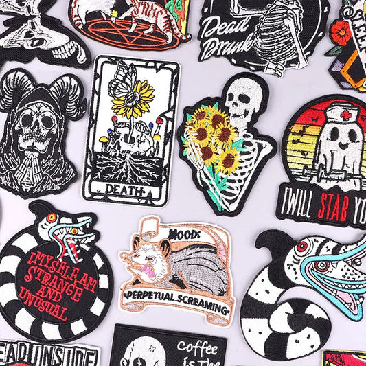 Hippie Skull Embroidered Patches For Clothing Punk/Horror Animal Patch Iron On Patches On Clothes Sewing Patch Fusible Applique