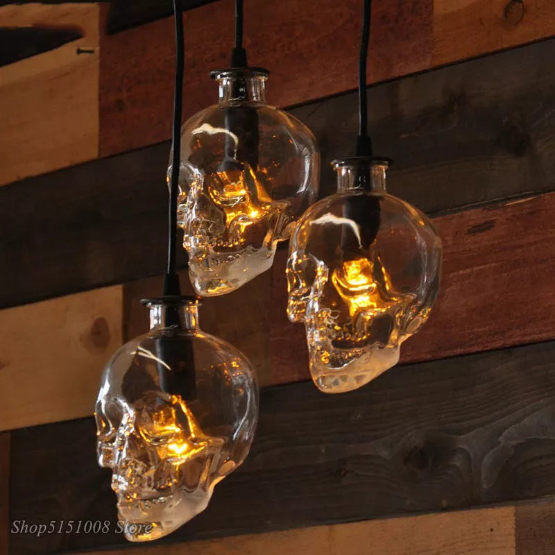 Retro Skull Clear Glass Pendant Dinning Room Bar Glass bottle Pendant Lamp Demon Ghost Skeleton for art Home Decor Light Fixture