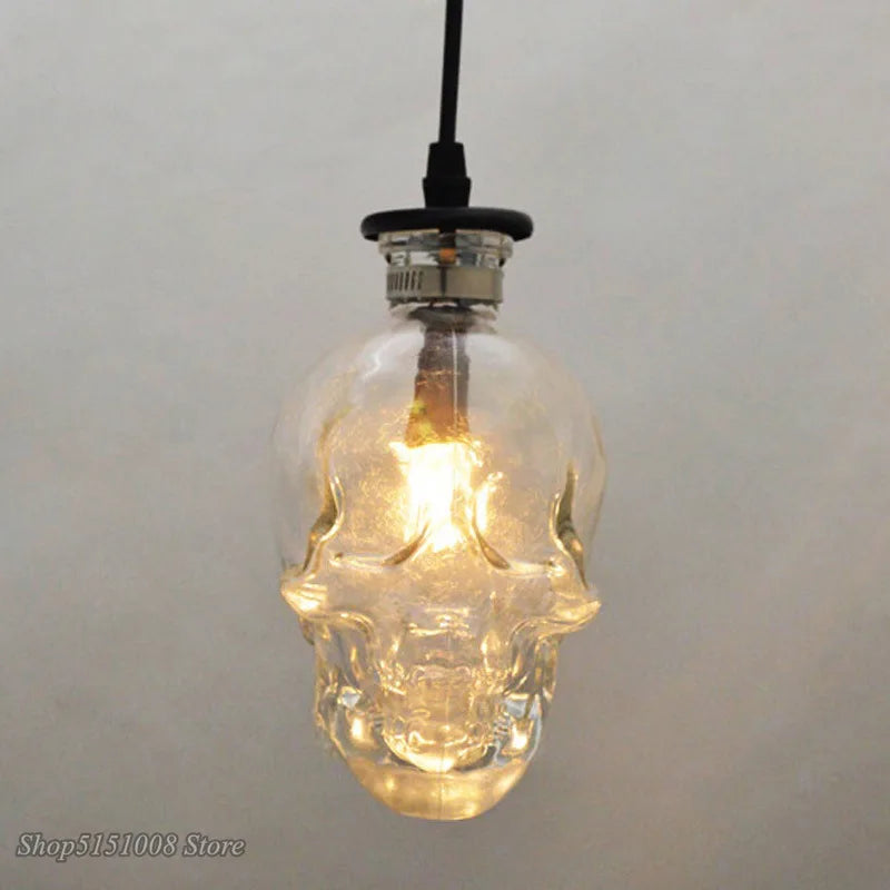 Retro Skull Clear Glass Pendant Dinning Room Bar Glass bottle Pendant Lamp Demon Ghost Skeleton for art Home Decor Light Fixture