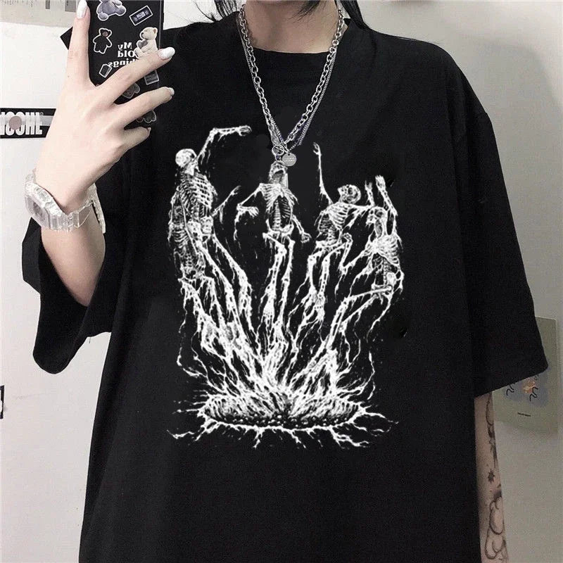 T Shirt Women Goth Harajuku Aesthetic Oversized T-shirt Punk Dark Grunge Streetwear Gothic Top T-shirts Y2k Clothes