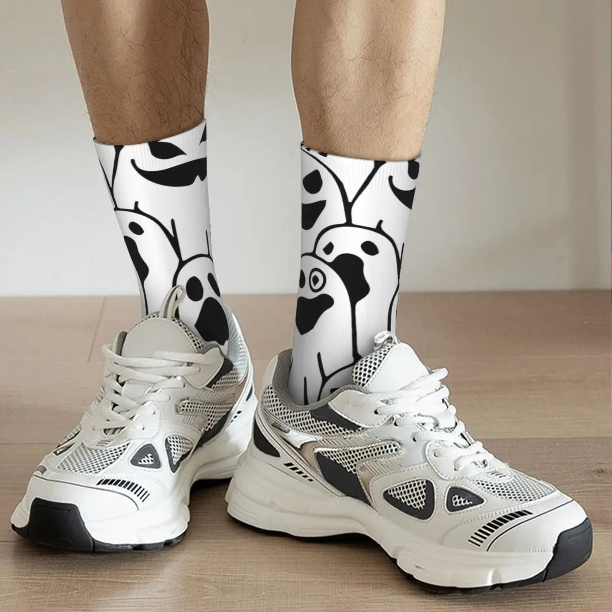 Halloween Ghost Pattern Funny Men's Socks Retro Ghost Face Hip Hop Seamless Crew Sock Gift Pattern Printed