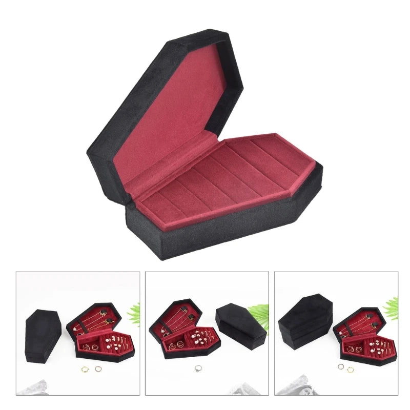 Gothic Coffin Shaped Jewelry Box Stylish Velvets Rings Choker Box Case Halloween Jewelry Decorations for Girls