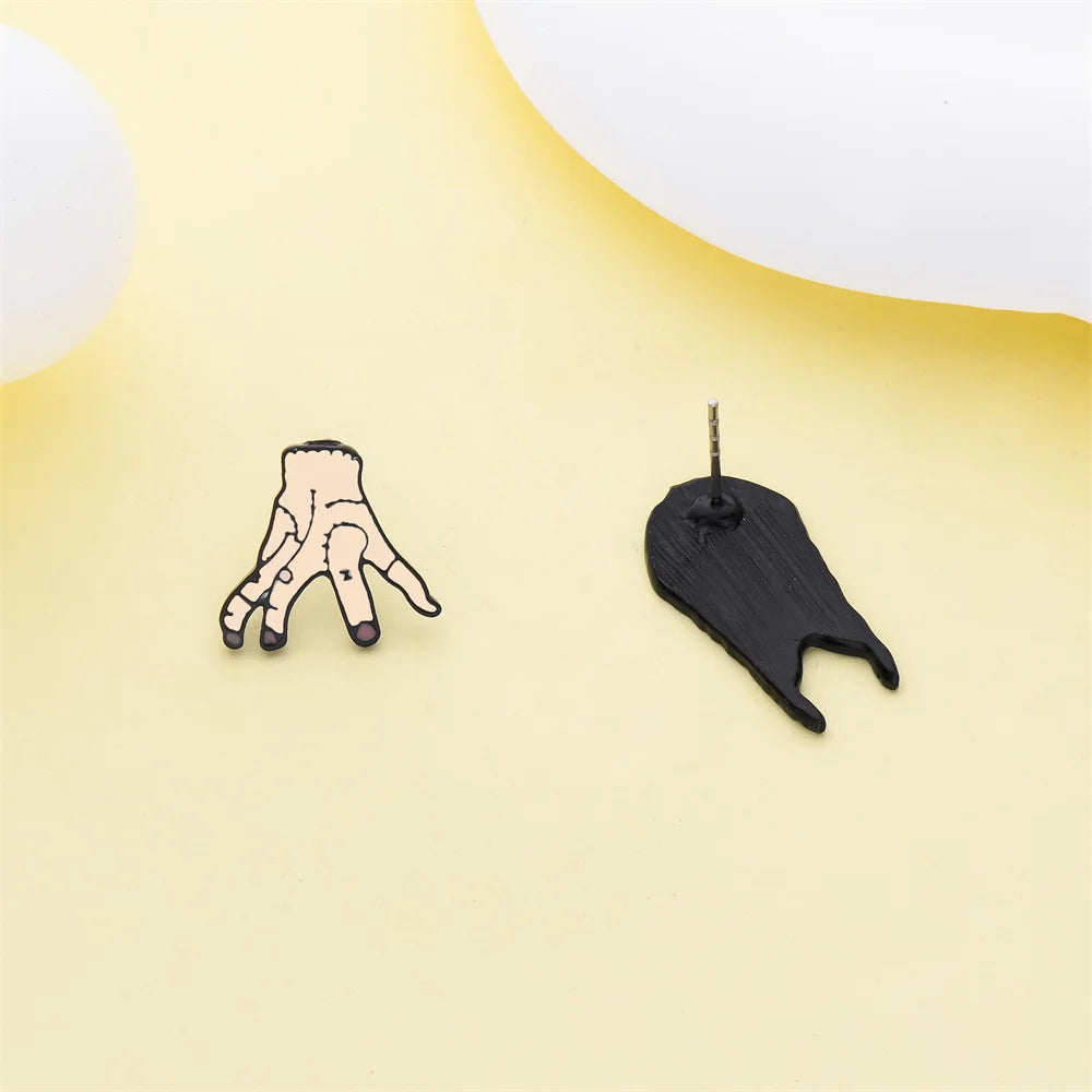 New Classic Movie Wednesday Addams Stud Earring Gothic Punk Severed Hand Metal Earrings Woman Jewelry Addams Family