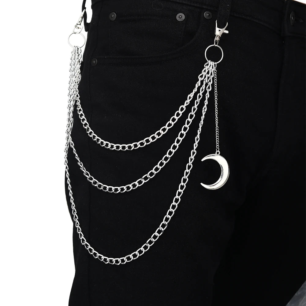 Punk Pants Chain Pentagram Keychains for Men Women Jean Trouser Biker Chains Harajuku Goth Jewelry Gothic Rock Emo Accessories