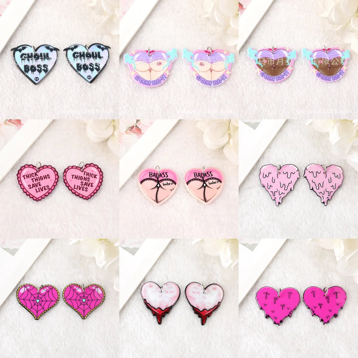 6PCS Heart Horror Hottie Women Acrylic Epoxy Pendant Charms For DIY Earrings Bracelets Necklace Jewelry