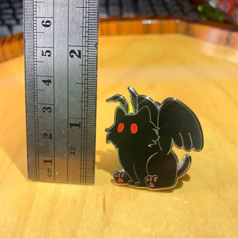 Cartoon Cute Mothman Cryptid Kitty Enamel Pin Badge Brooch Backpack Collar Devil Dog Pin Party Jewelry Decorate DIY Brooch