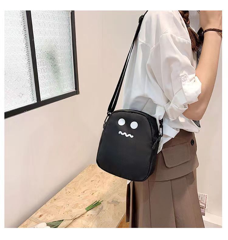 Black White Funny Cute Ghost Kawaii Women Canvas Bag Cartoon Harajuku Chic Ins Shopper Bag Women Shoulder Bags Large Capacity