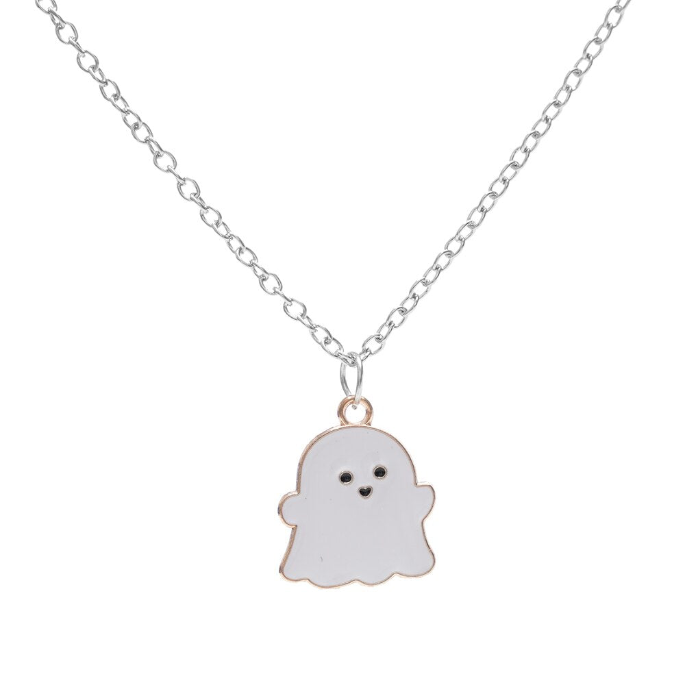 Cute Black And White Ghost Pendant Necklaces For Women Men Best Friend Lovely Ghost Pendant Couple Necklace