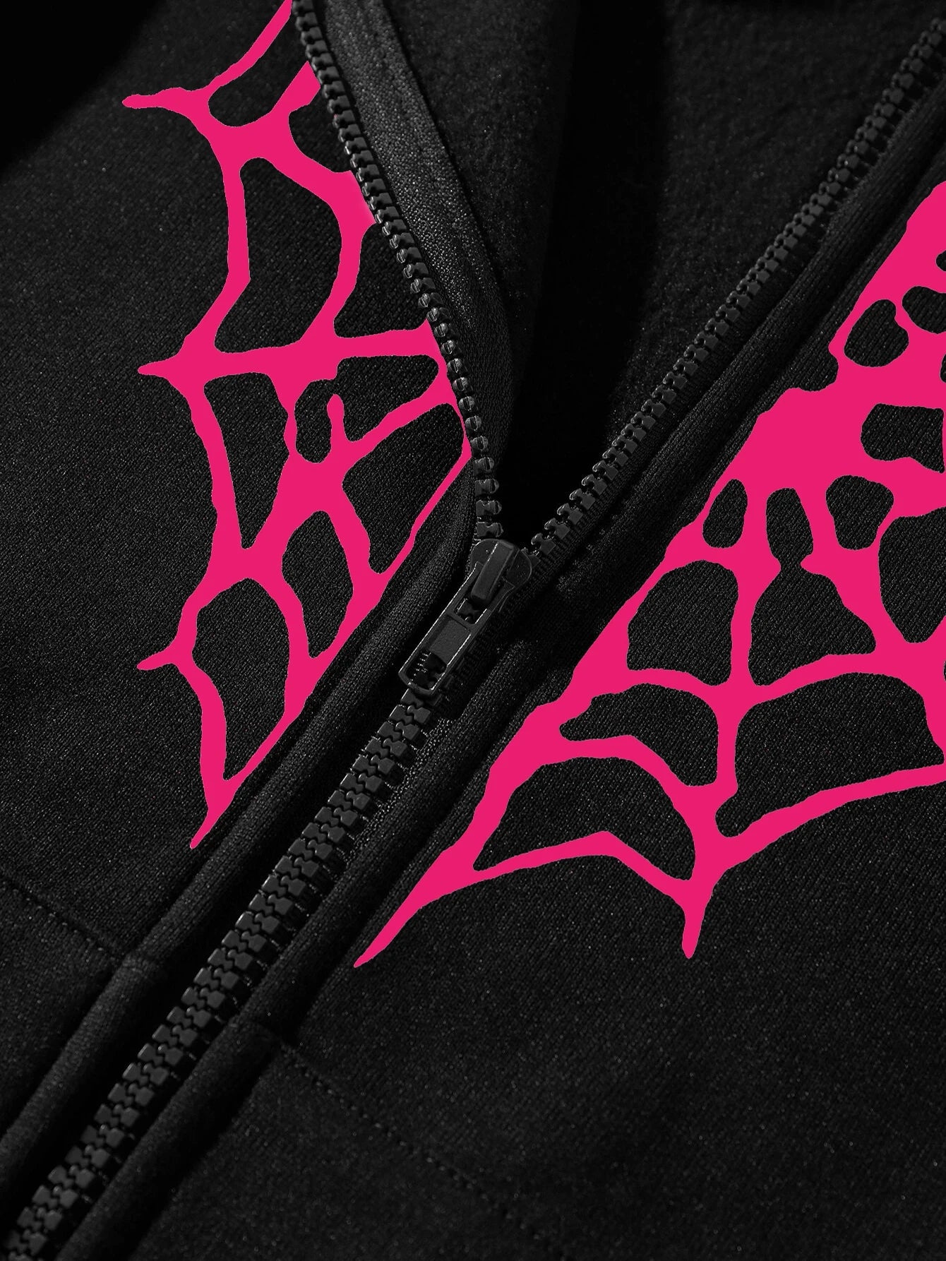 Spider Web & Heart Printing Zipper Thermal Hoodie Women Winter Warm Fleece Street Clothing Casual Street Sportswears Female