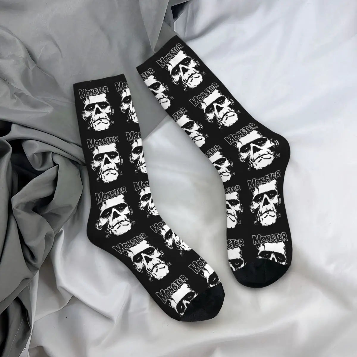 Cool The Monster Skull Basketball Socks Frankenstein Horror Movie Polyester Long Socks for Women Men