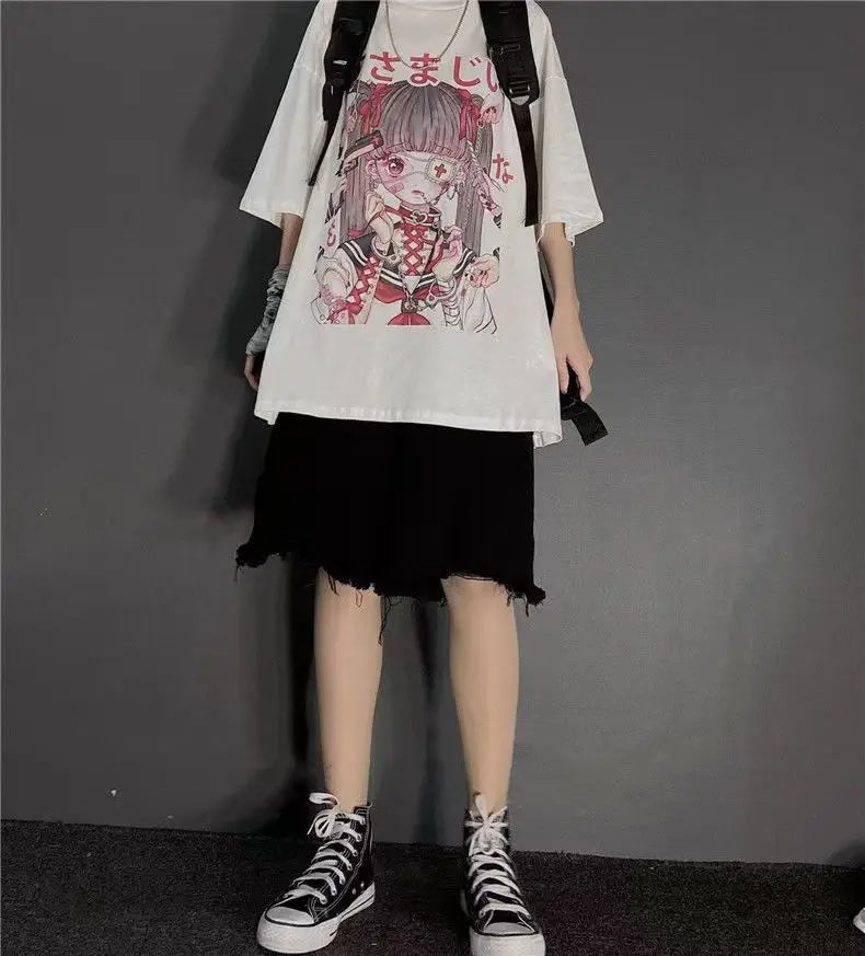 Summer Japanese Style Harajuku Anime Graphic T-shirt for Women T Shirt Tshirt Streetwear Clothes Goth Gothic Tee Clothing 2024