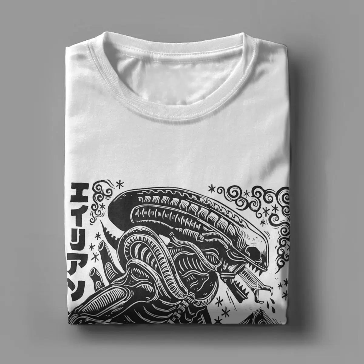 Men T-Shirt Xenomorph Linocut Alien Movie Vintage Cotton Tees Short Sleeve T Shirts Round Collar Clothing Birthday Gift