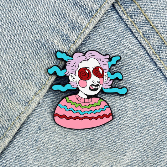 Funny Weird Girl Brooches Trendy Hip Hop Cartoon Enamel Pins For Friends Colorful Scary Woman Lapel Backpack Badge Jewelry Gifts