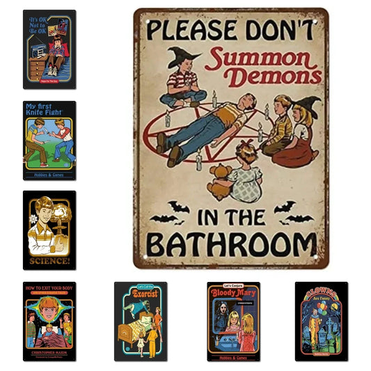 Please Don't Summon Demons in The Bathroom  My First Knife Fight Steven Rhodes Horror Retro Vintage Style Funny Cool Wall Decor