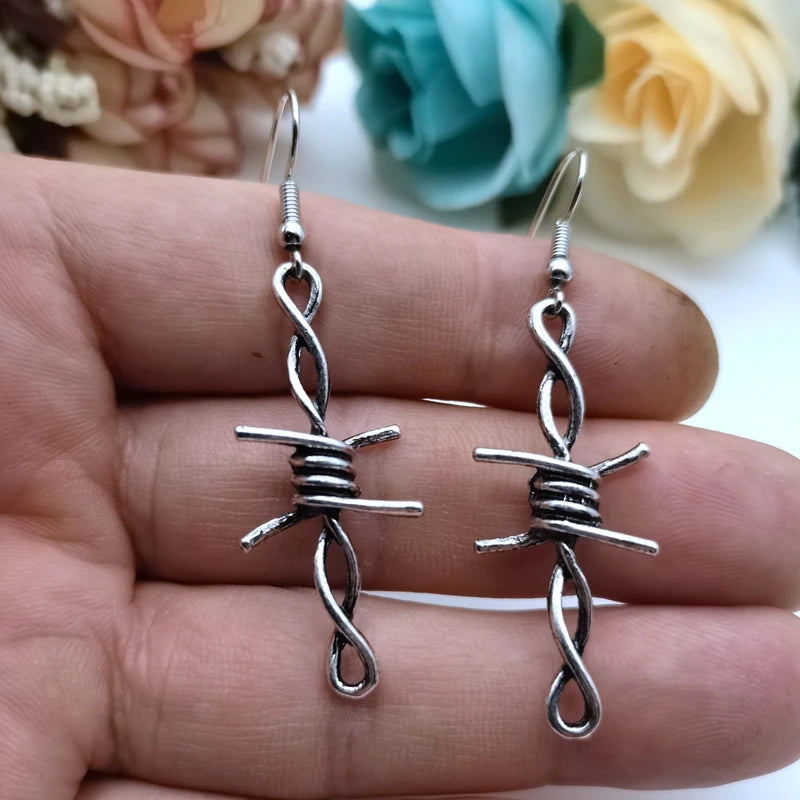 New iron ribbon thorn earrings ladies hip hop punk gothic barbed wire earrings gift small iron chain earrings Gift