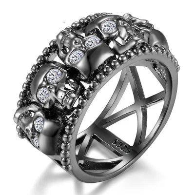 White Gold Ghost Skull Skeleton Hand CZ Ring Women Punk Style Motor Biker Men Ring New Skull Silver Color Jewelry