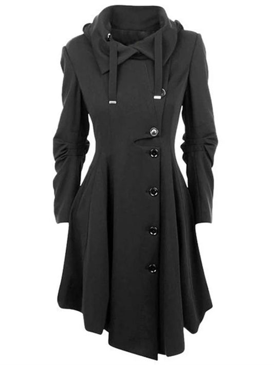 Goth Overcoat Trench Coat 2024 Gothic Long Slim Asymmetric Lapel Collar Button Elegant Y2k Streetwear Egirl Vintage Outwears