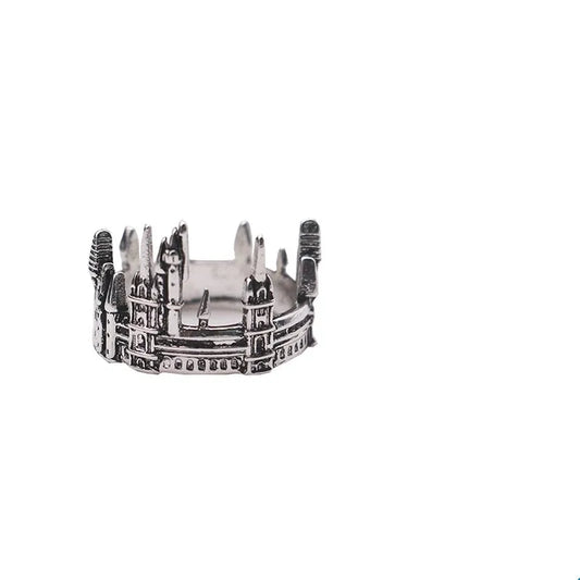 Vintage European Old Castle Rings For Men Women Antique Sliver Plated Carving Gothic Church Finger Rings Festival Jewelry Gifts