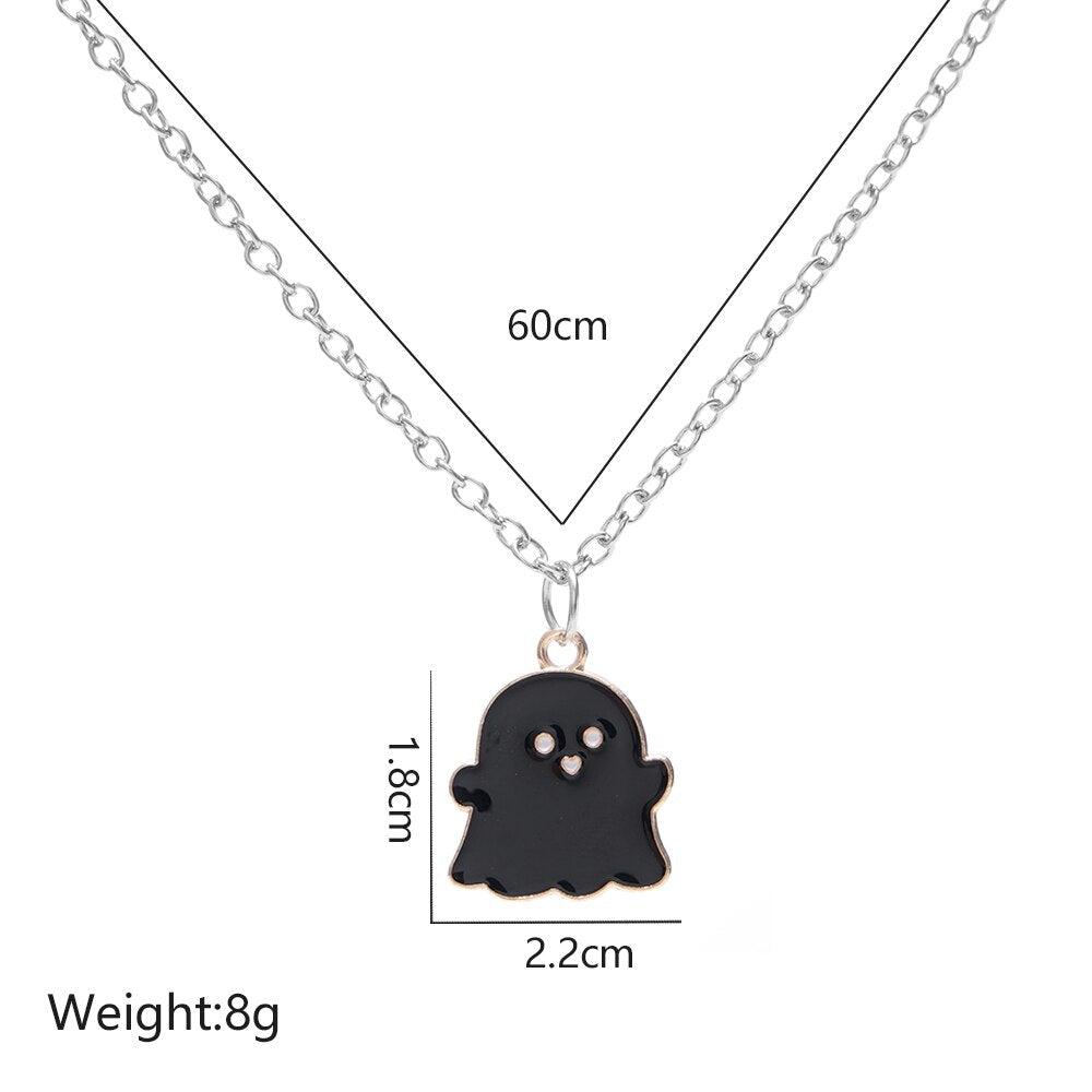 Cute Black And White Ghost Pendant Necklaces For Women Men Best Friend Lovely Ghost Pendant Couple Necklace