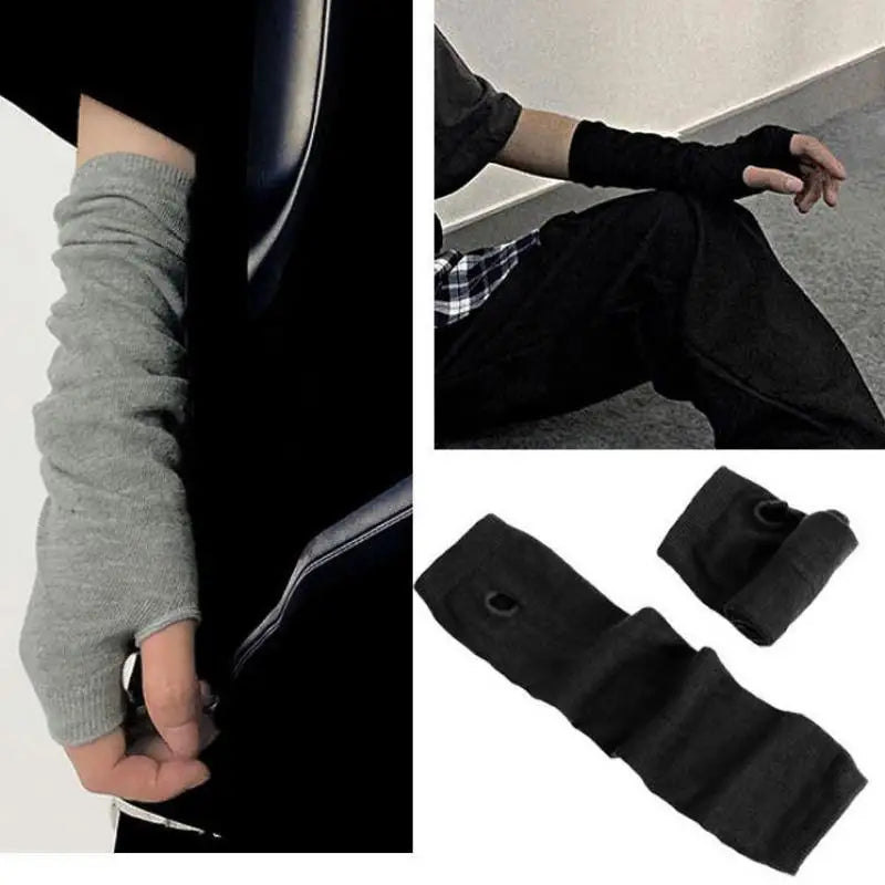 Men Women's Summer Winter Long Knitted Stripe Hip-Hop Emo Gothic Lolita Black Fingerless Gloves Girls Boys Arm Warmers Gloves