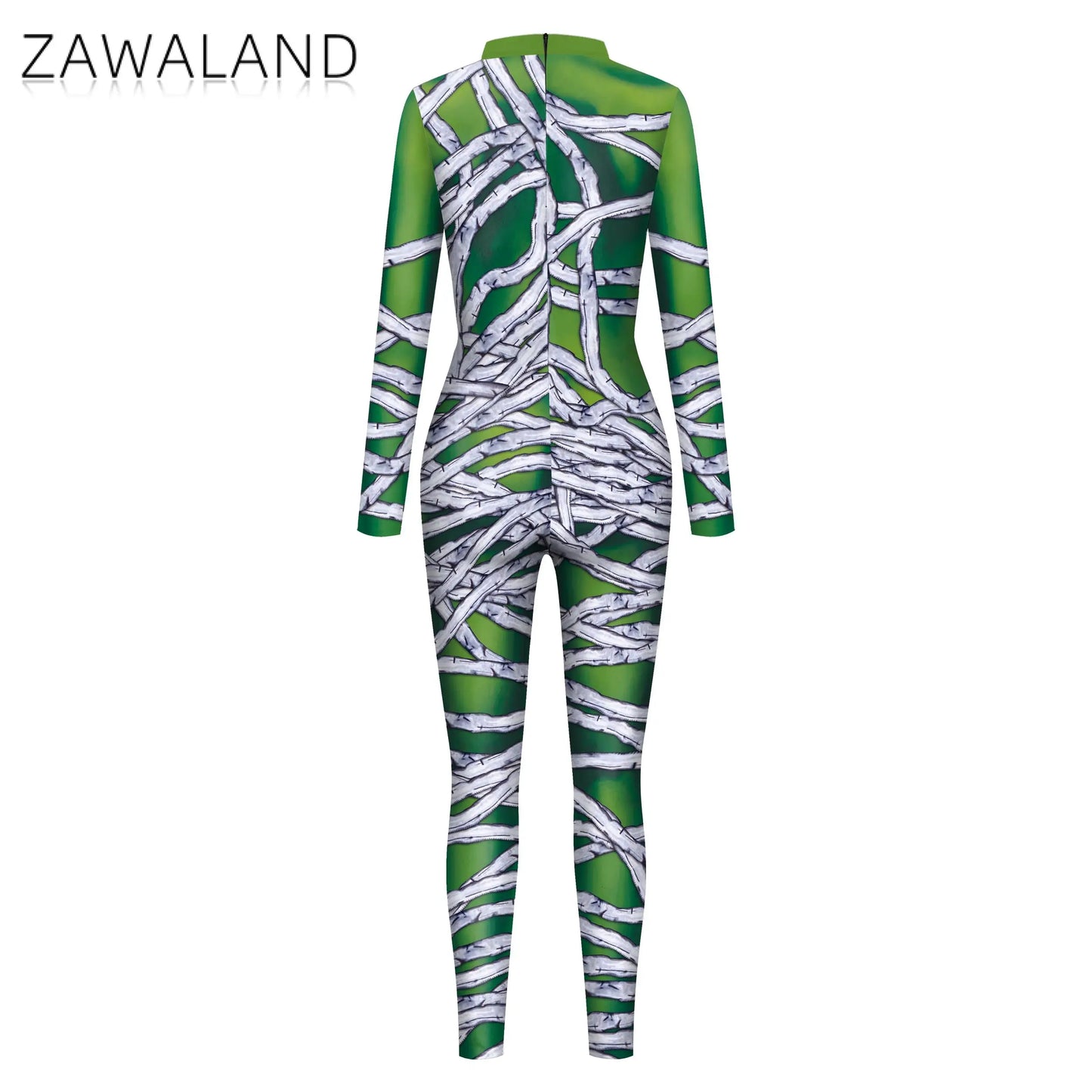 Zawaland Halloween Scary Mummy Costume Girls Cosplay Jumpsuit Carnival Party Outfit Green Zentai Bodysuit Woman Clothing Catsuit