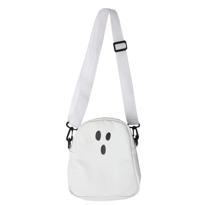 Black White Funny Cute Ghost Kawaii Women Canvas Bag Cartoon Harajuku Chic Ins Shopper Bag Women Shoulder Bags Large Capacity