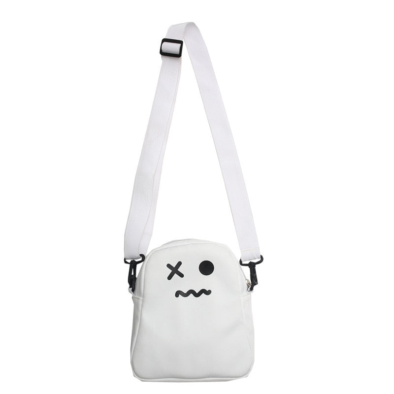 Black White Funny Cute Ghost Kawaii Women Canvas Bag Cartoon Harajuku Chic Ins Shopper Bag Women Shoulder Bags Large Capacity