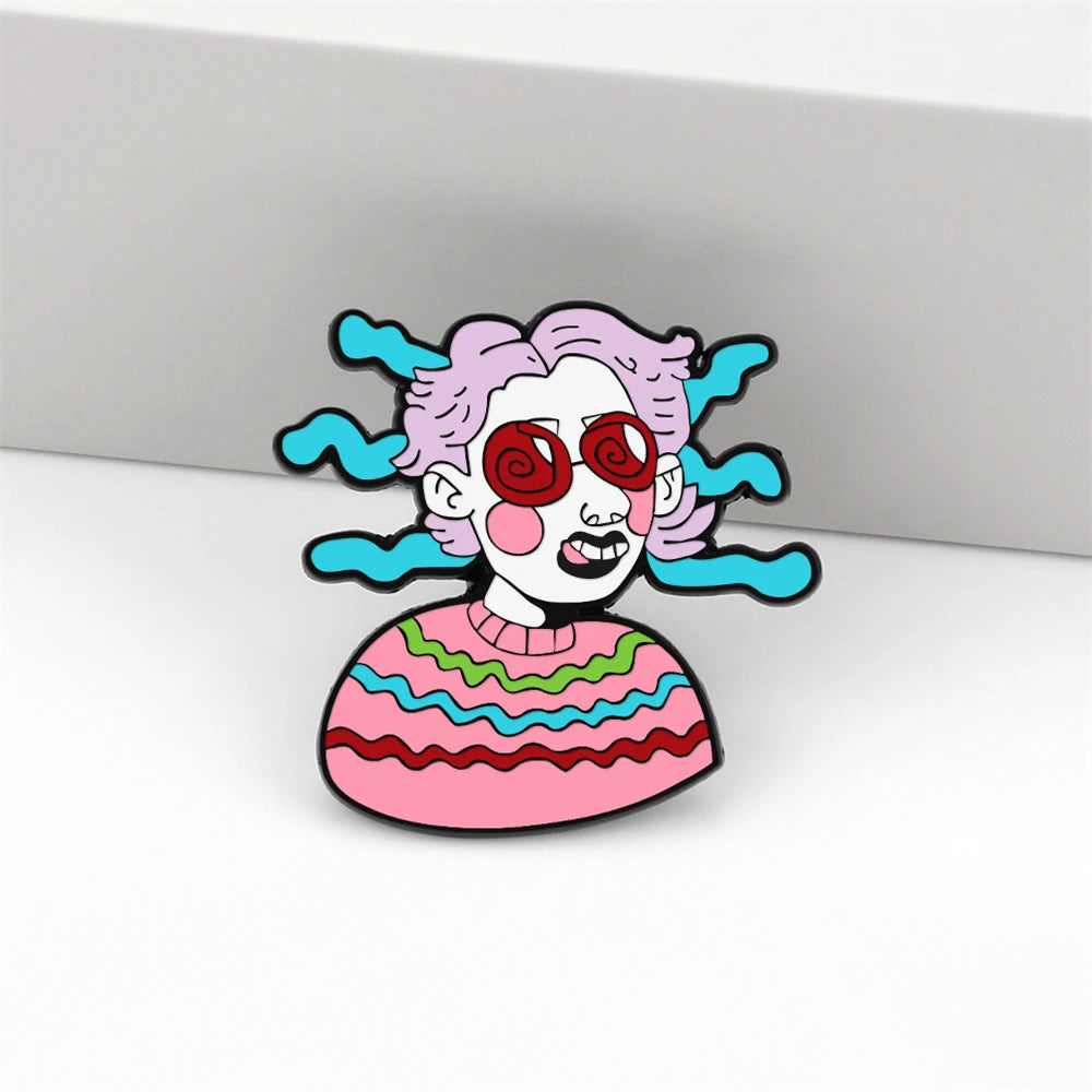 Funny Weird Girl Brooches Trendy Hip Hop Cartoon Enamel Pins For Friends Colorful Scary Woman Lapel Backpack Badge Jewelry Gifts