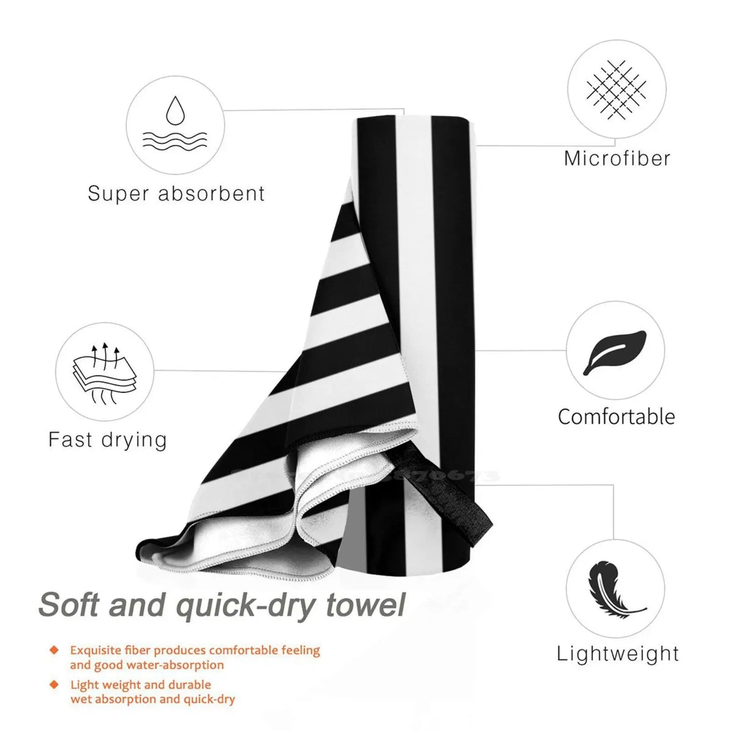 Black & White Striped Dress Sport Towels Outdoor Hiking Cycling Swimming Striped Blacknwhite Black And White B W Stripey