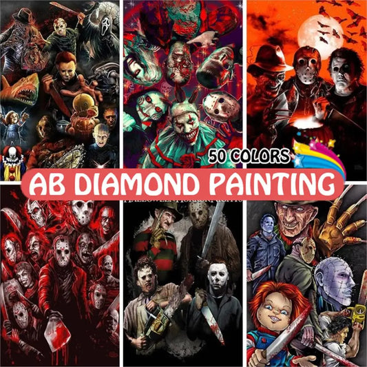 50 Colors Horror Movie Character Diamond Painting 5D Art DIY Halloween AB Drill Cross Stitch Rhinestones Embroidery Home Decor