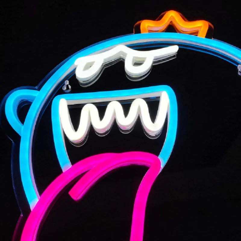 Neon Sign King Boo The Ghost Face LED Neon Light Mario Lamp Acrylic Sign for Game Room Gifts for Boy Room Decor